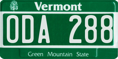 VT license plate ODA288