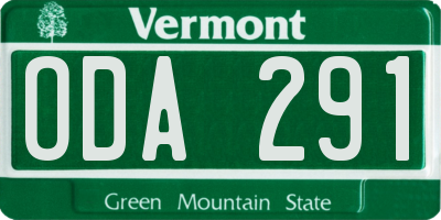 VT license plate ODA291