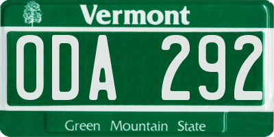 VT license plate ODA292
