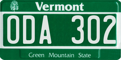 VT license plate ODA302