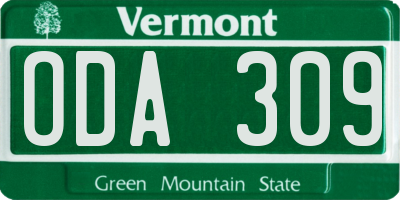 VT license plate ODA309