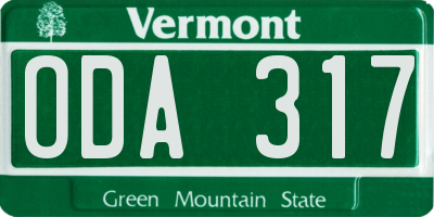 VT license plate ODA317