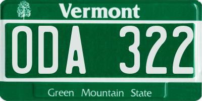 VT license plate ODA322