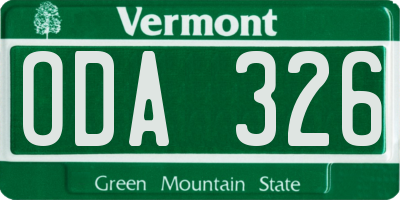 VT license plate ODA326