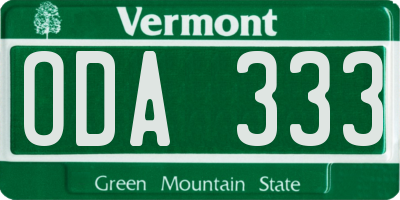 VT license plate ODA333