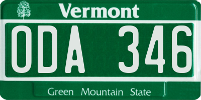 VT license plate ODA346