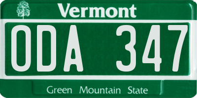 VT license plate ODA347