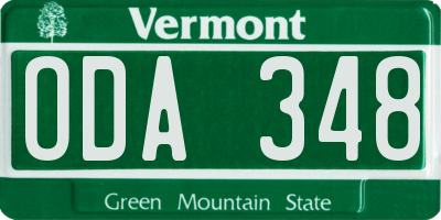 VT license plate ODA348