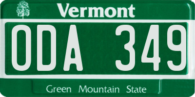 VT license plate ODA349