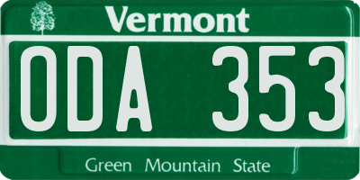 VT license plate ODA353