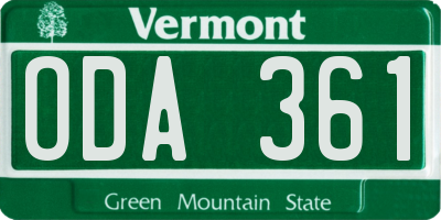 VT license plate ODA361
