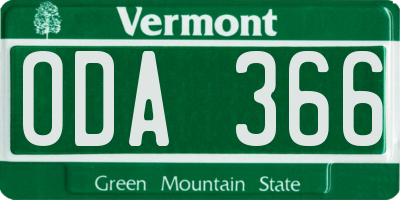 VT license plate ODA366