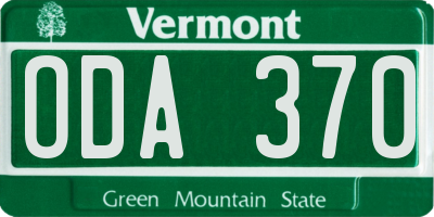 VT license plate ODA370