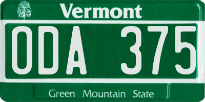 VT license plate ODA375