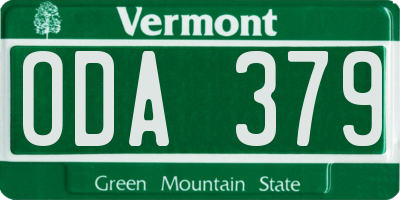 VT license plate ODA379