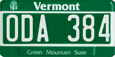 VT license plate ODA384