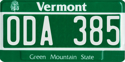 VT license plate ODA385