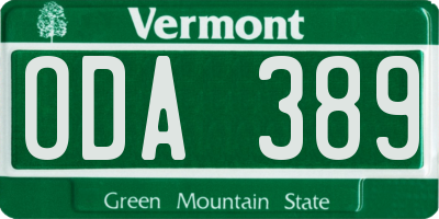 VT license plate ODA389