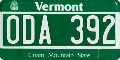 VT license plate ODA392