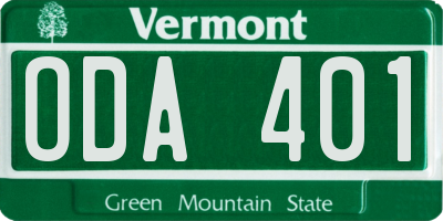 VT license plate ODA401