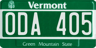 VT license plate ODA405