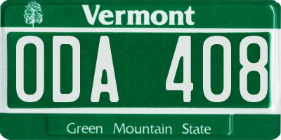 VT license plate ODA408