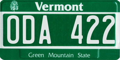 VT license plate ODA422