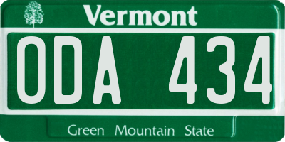 VT license plate ODA434
