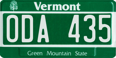 VT license plate ODA435