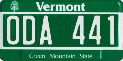 VT license plate ODA441