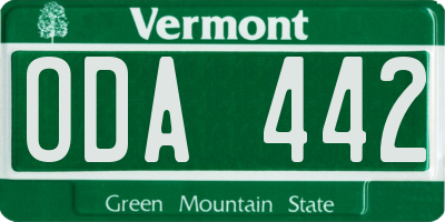 VT license plate ODA442