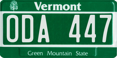 VT license plate ODA447