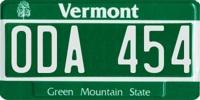 VT license plate ODA454