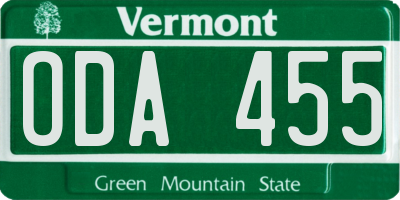 VT license plate ODA455