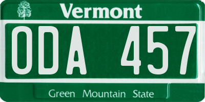 VT license plate ODA457