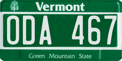 VT license plate ODA467