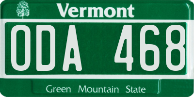 VT license plate ODA468