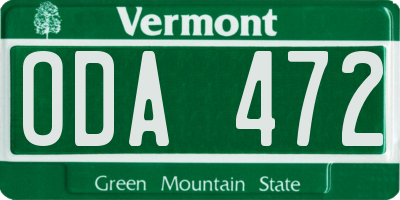 VT license plate ODA472
