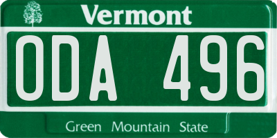VT license plate ODA496