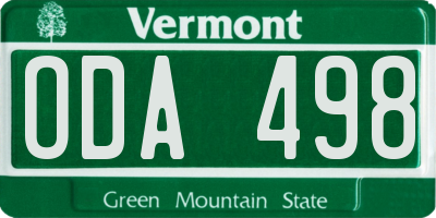 VT license plate ODA498