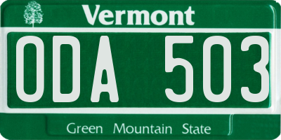 VT license plate ODA503