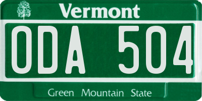 VT license plate ODA504