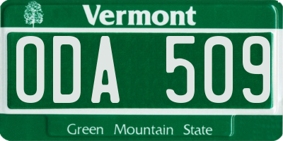 VT license plate ODA509