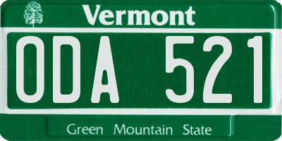 VT license plate ODA521