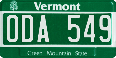 VT license plate ODA549