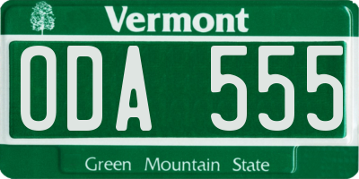 VT license plate ODA555