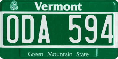 VT license plate ODA594