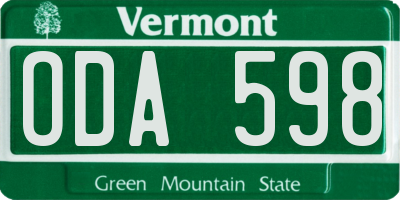 VT license plate ODA598