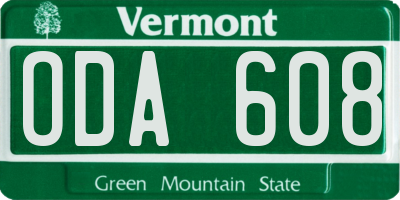 VT license plate ODA608