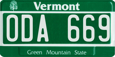 VT license plate ODA669